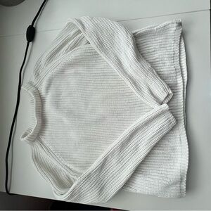 Quince Winter White Fisherman Ribbed Organic Cotton Sweater, size Small